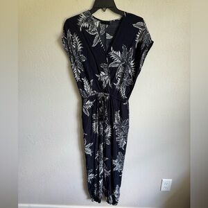 VICI Navy White Floral Print V-Neck Jumpsuit Jogger Leg Womens S Formal Casual
